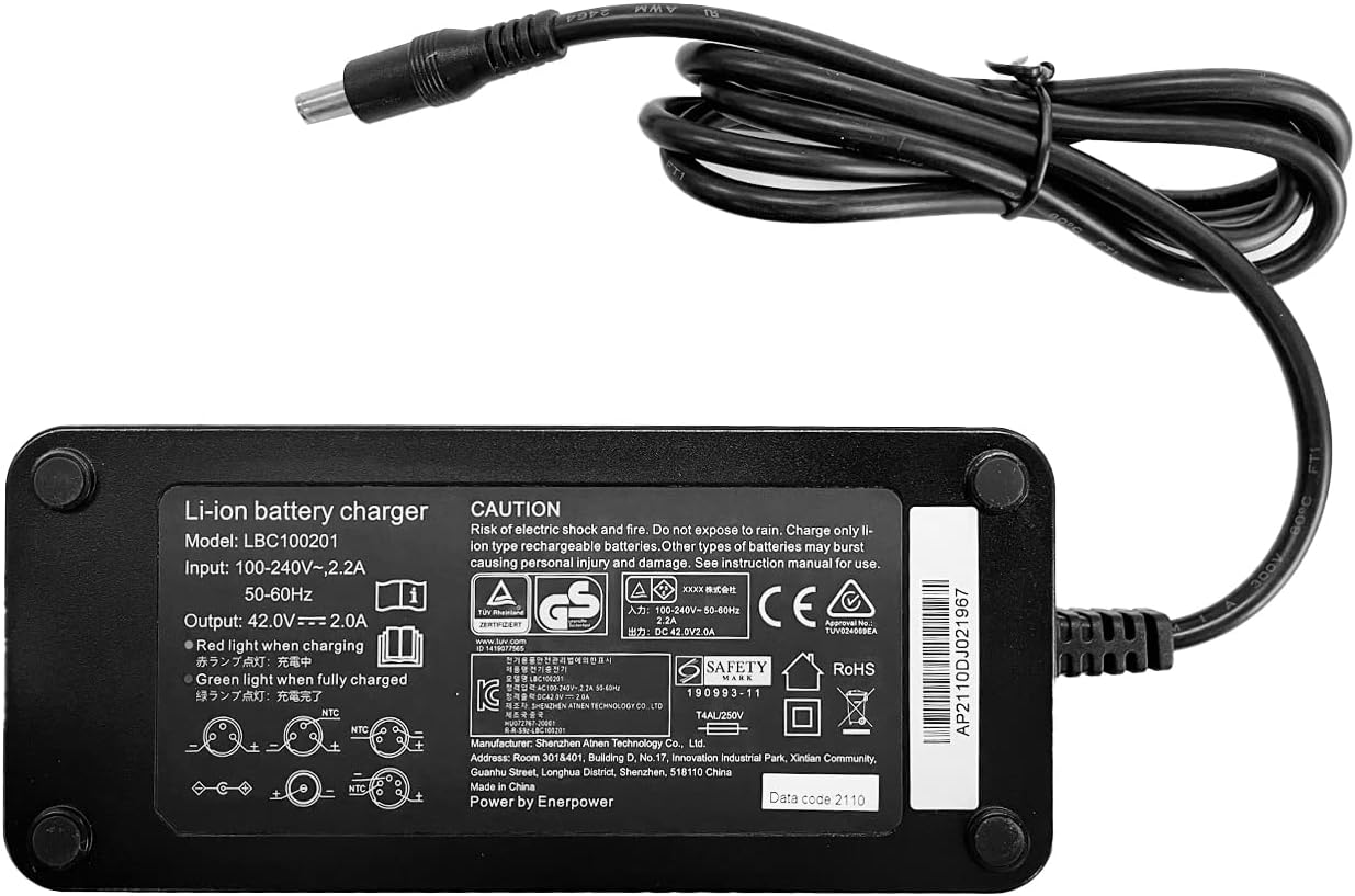 42V 2A DC Atnen Ladegerät 85 Watt für 36V-37V Li-Ion Akkus (CB, GS, UL)