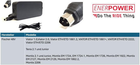 Fischer 48V Pedelecs Viator, Terra, Montis Ersatzladegerät 54,6V 2A (ca. 110 Watt) 3-Pins Trapez