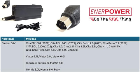 Fischer 36V Viator, Cita, Terra, Montis (ab 2021) Ersatzladegerät Enerpower 42V 2A 3- Pins-Trapez