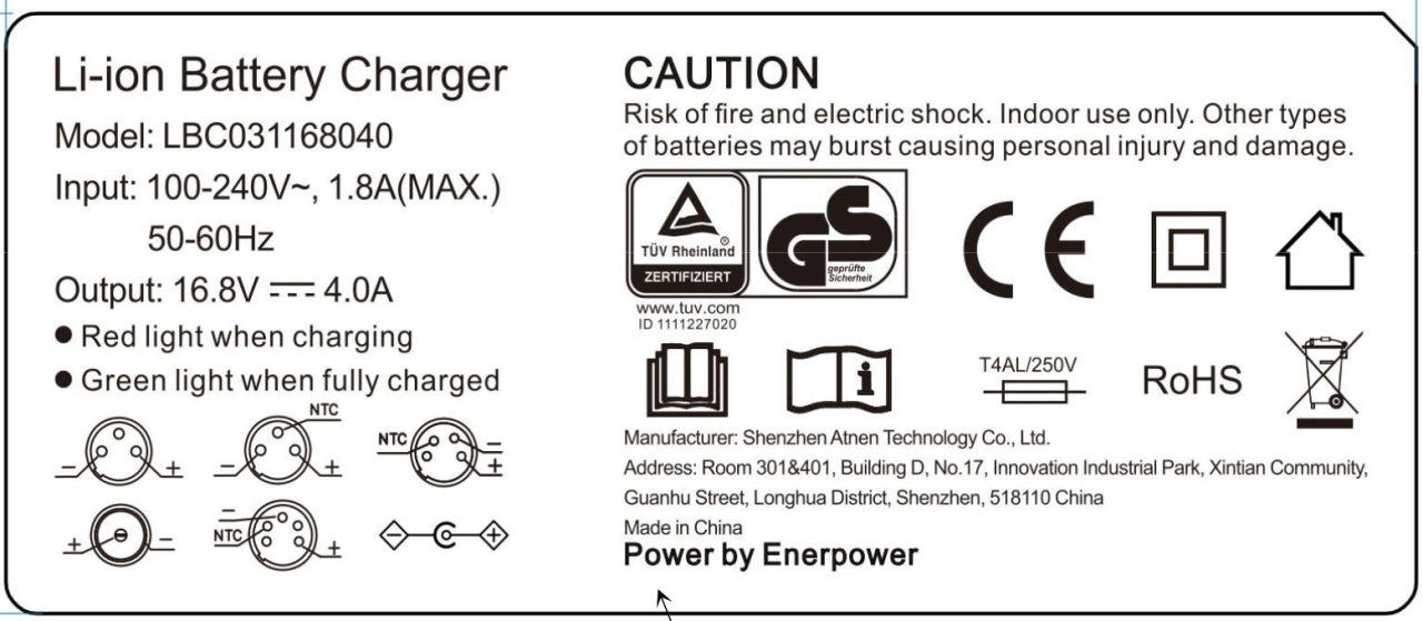 4S 4A DC round plug (16.8V) Li-Ion charger ENERpower Desk-Top