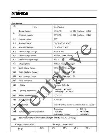 Tensai TN16500C 1200 mAh / 3C Li-Ion 3.7V industrial cell