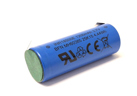 BFN Li-ion aufladbare 18500 1200 mah (10C) Akkuzelle (UL) U Format Lötfahne 5 x 0,15 mm