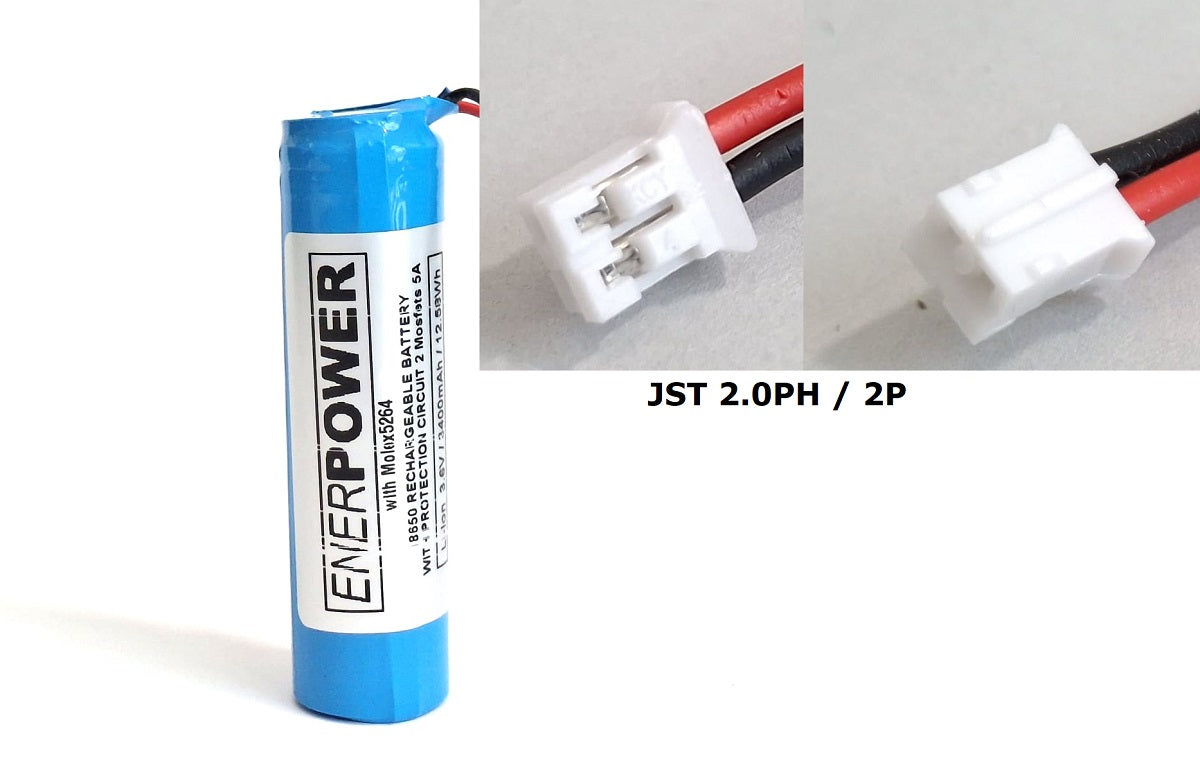 JST 2.0 PH / 2P ENERpower 1S1P Li-Ion-Akku 3,6V-3,7V 3200 mAh