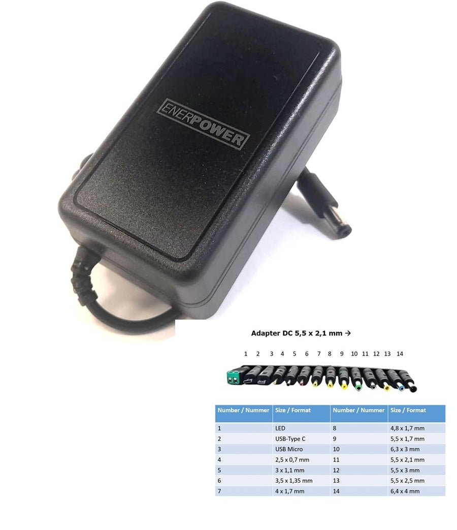 Netzteil 24V AC-DC 2A Ausgang (48W) EU (GS) mit 14-Adapter Set