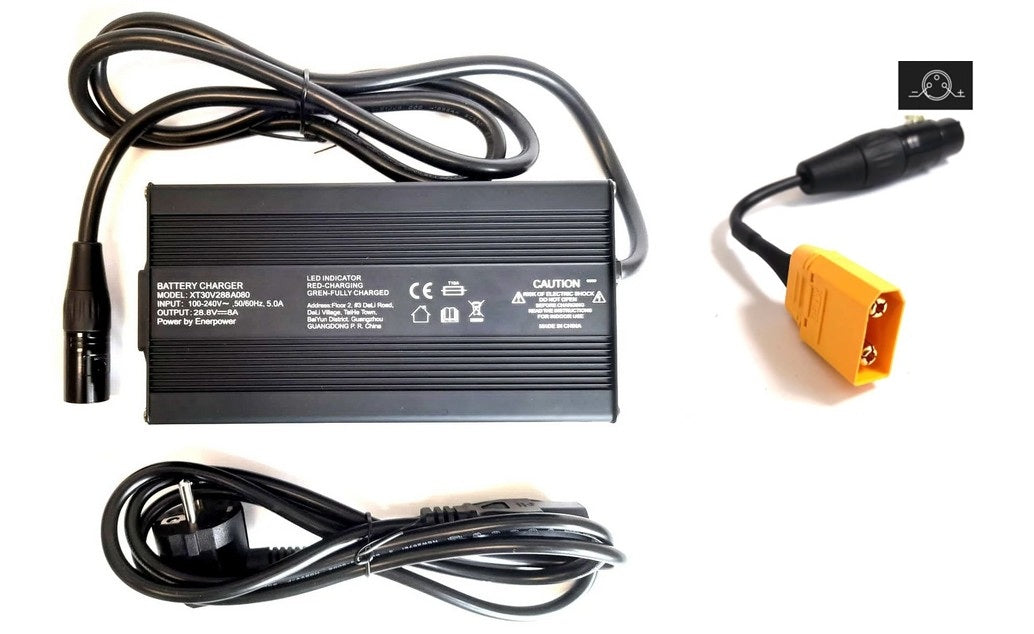 8A Ersatzladegerät XT30 28,8V 230 Watt für 24V LiFePo4 Akkus Aktiver Lüfter XT-90 weiblich (Adapter)