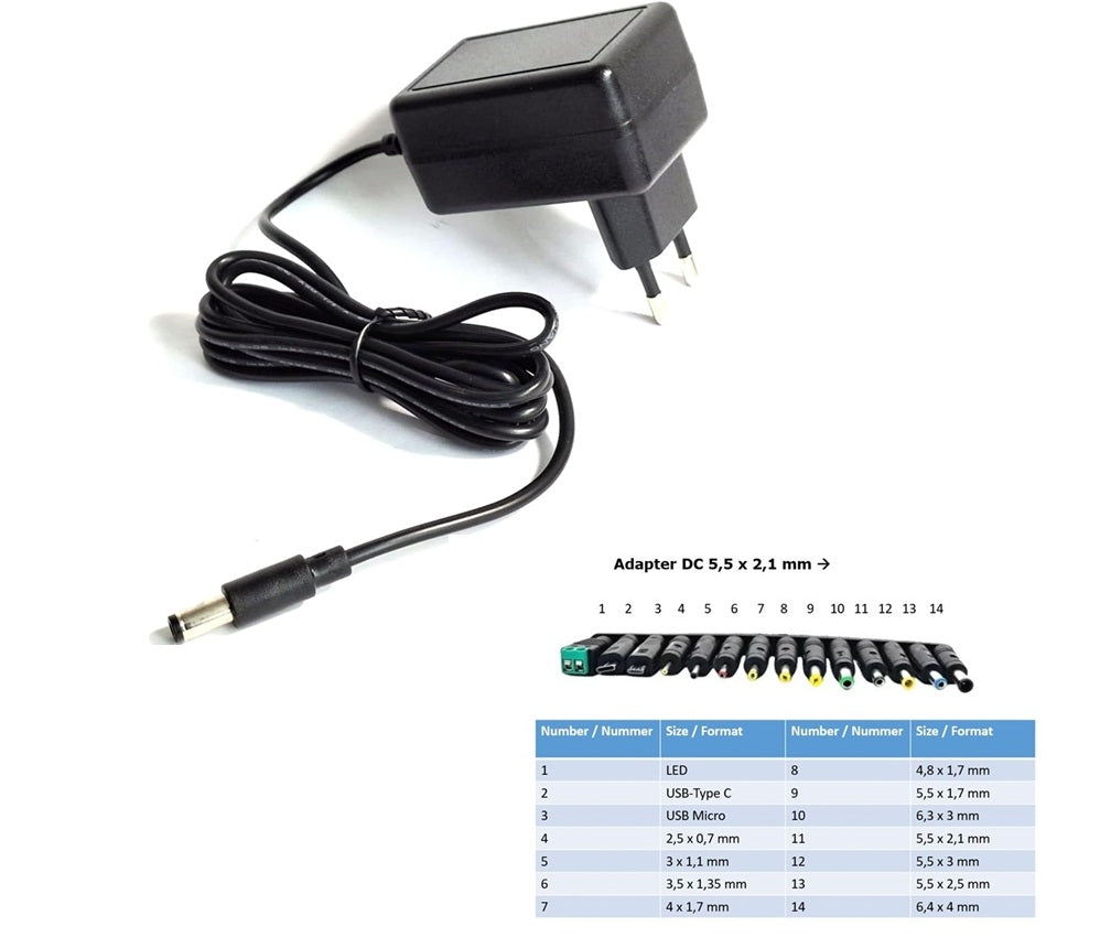 Ersatznetzteil 3,6V 1A Ausgang (3,6W) EU (GS) mit 14-Adaptern