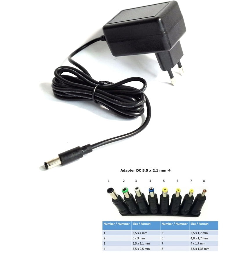 Ersatznetzteil 3,6V 1A Ausgang (3,6W) EU (GS) mit 8-Adaptern