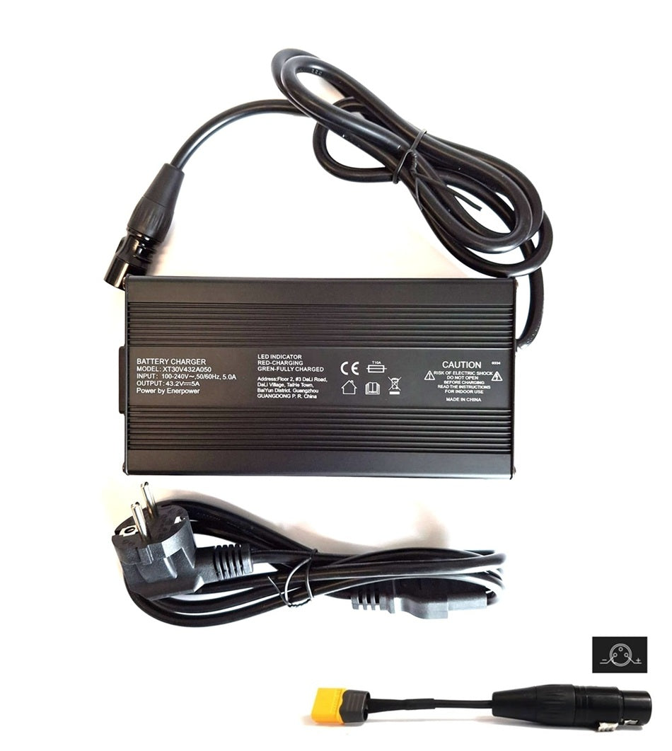 Ladegerät 43,2V 5A 210 Watt für 36V LiFePo4 Akkus Aktiver Lüfter XT-60 weiblich