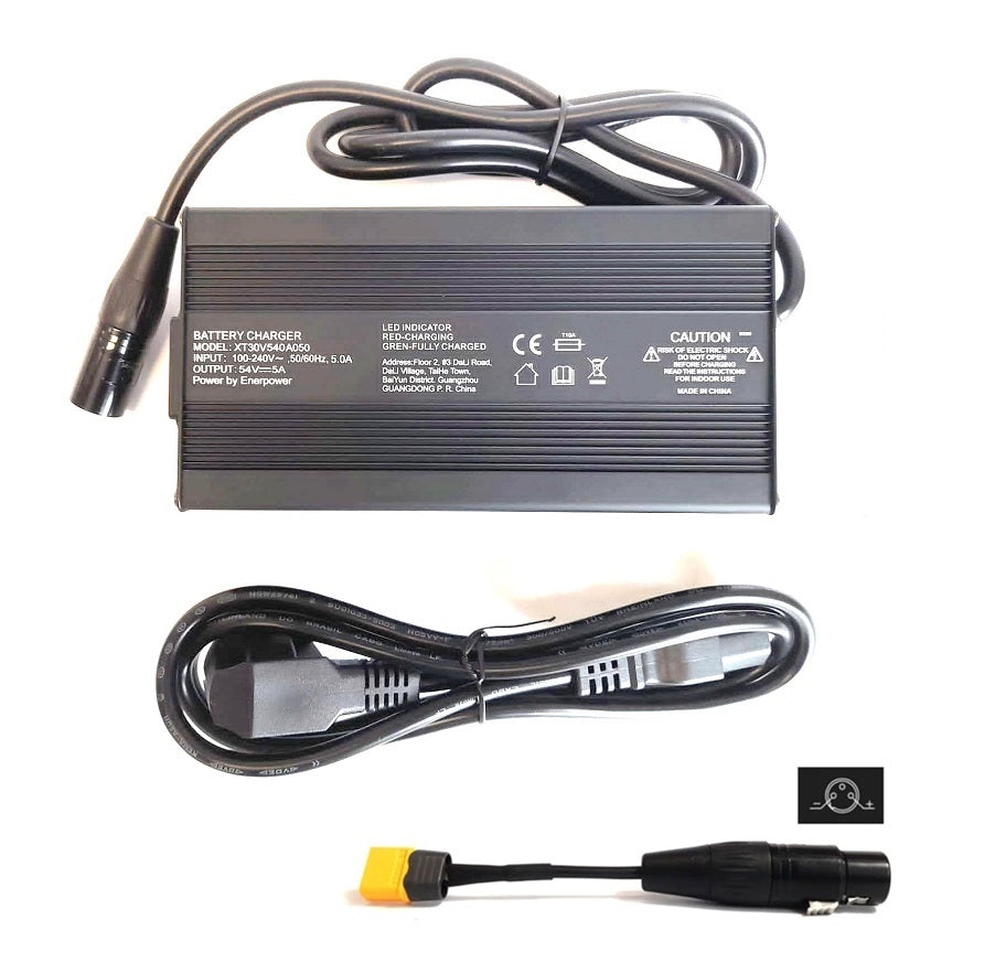 5A Ladegerät XT30 54V 270 Watt für 48V LiFePo4 Akkus XT-60 Aktiver Lüfter Krokodilklemmen