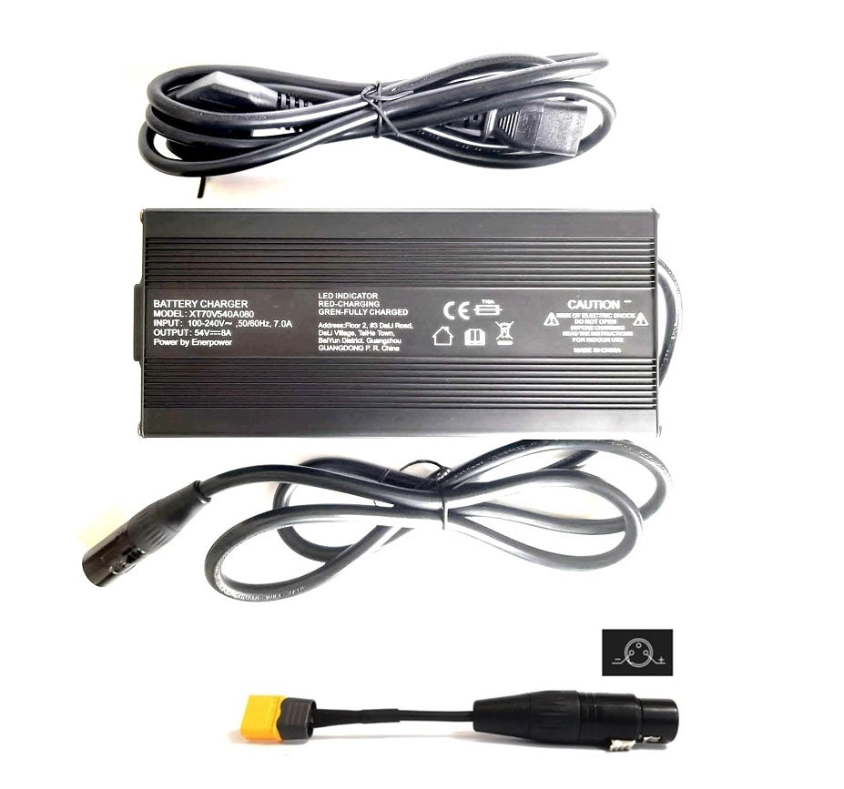 8A Ladegerät XT70 54V 432 Watt für 48V LiFePo4 Akkus XT-60 Aktiver Lüfter Krokodilklemmen