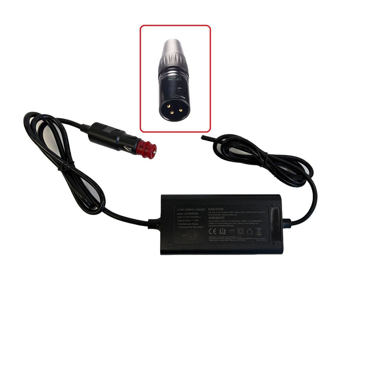 Enerpower DC-DC 12V-24V replacement charger (42V) for Li-Ion batteries 36V 2A XLR-3