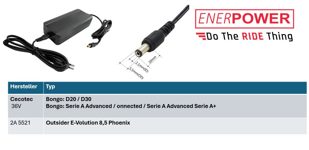 Cecotec 42V 2A DC Ladegerät 85 Watt für 36V-37V Li-Ion Akkus (CB, GS, UL)