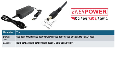 Denver SEL-10510 / SEL-80125 LIME / SEL-10500 Enerpower replacement charger 42V 2A DC Atnen (CB, GS, UL)