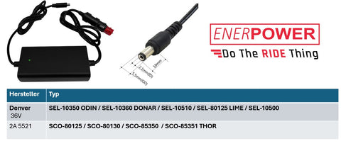 Denver SEL-10510 / SEL-80125 LIME / SEL-10500 Enerpower DC-DC 12V-24V replacement charger (42V) for Li-Ion batteries 36V 2A DC