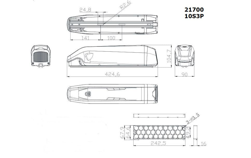 HaiLong Masada Rahmenakku Li-Ion 36V 10S3P 21700 SSE-105 Side Release - Enerprof