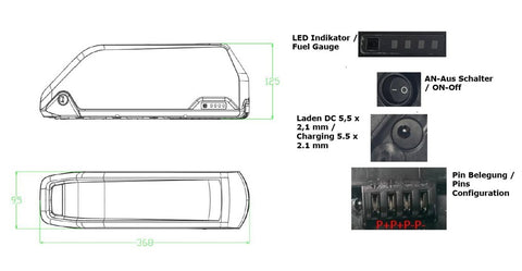 720Wh Kit 48V Tongsheng Type Z8 Motor TSDZ8 250 Watt mit Jericho 15Ah Hailong (Freilauf)