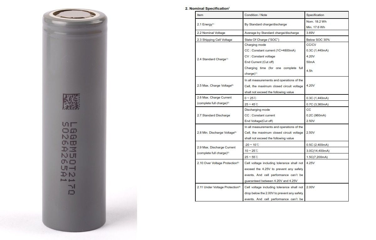LG Li-Ion cell INR21700-M50LT 21700 5000 mAh (2C) – Enerprof