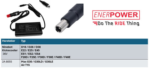 Ninebot KickScooter Replacement Car Charger 12V-24V 2A for 36V Li-Ion Batteries (42V) DC+
