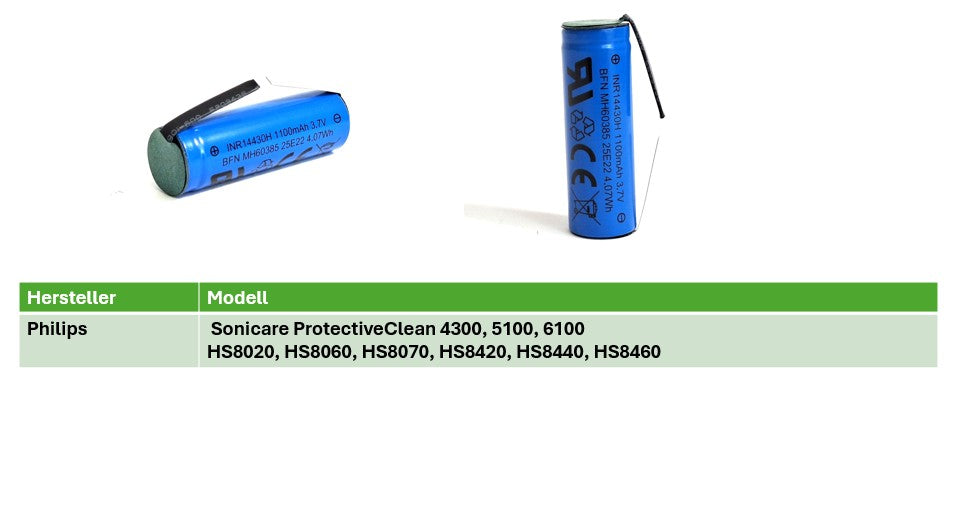 Toothbrush Philips Sonicare ProtectiveClean 6100 replacement battery 14430 U soldering lug Li-Ion 3.6V