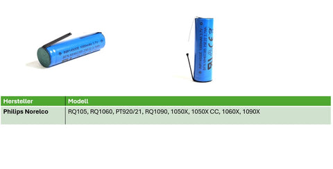 Replacement battery Philips Norelco Arcitec RQ105, RQ1060, RQ1090 Li-Ion 14500 1000 mAh U - solder tag