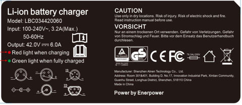 6A Atnen Ladegerät 42V 252 Watt für 36V-37V Li-Ion Akkus GS DC 5,5 x 2,1 mm