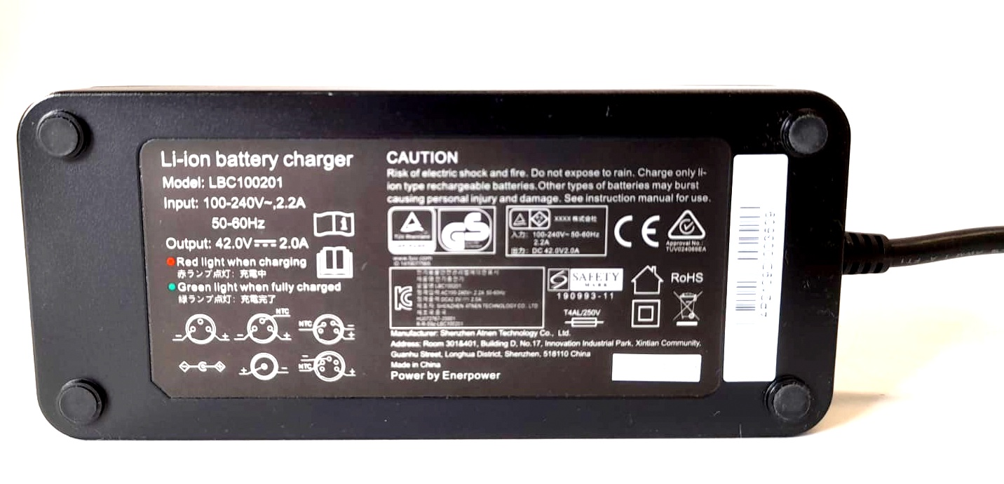 Atnen Charger 42V 2A 5-Pins Trapezoid for 36V Batteries Li-Ion