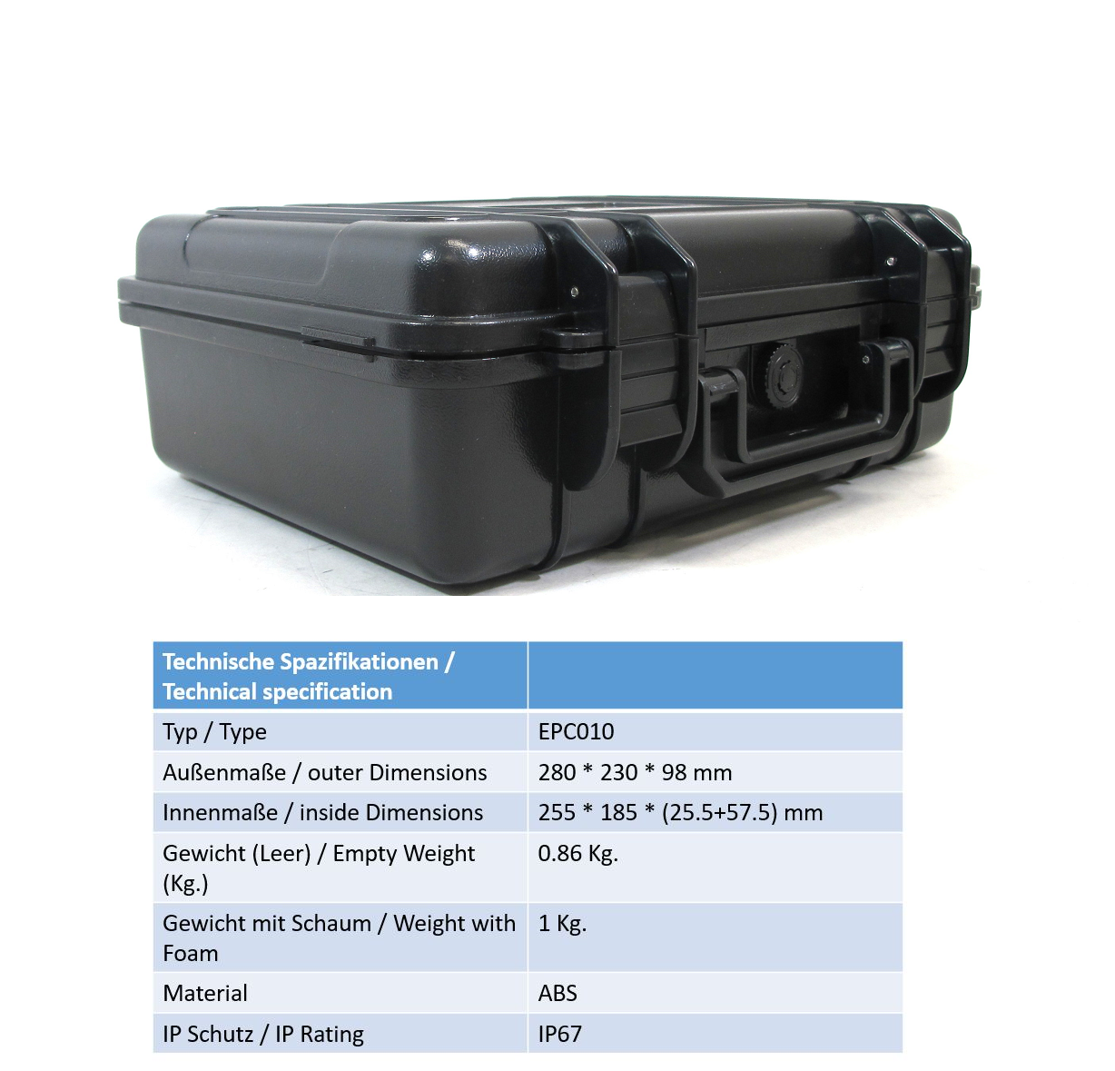 Everest Koffer EPC010 IP67 Schwarz Schaumstoff 280 x 230 x 98 mm