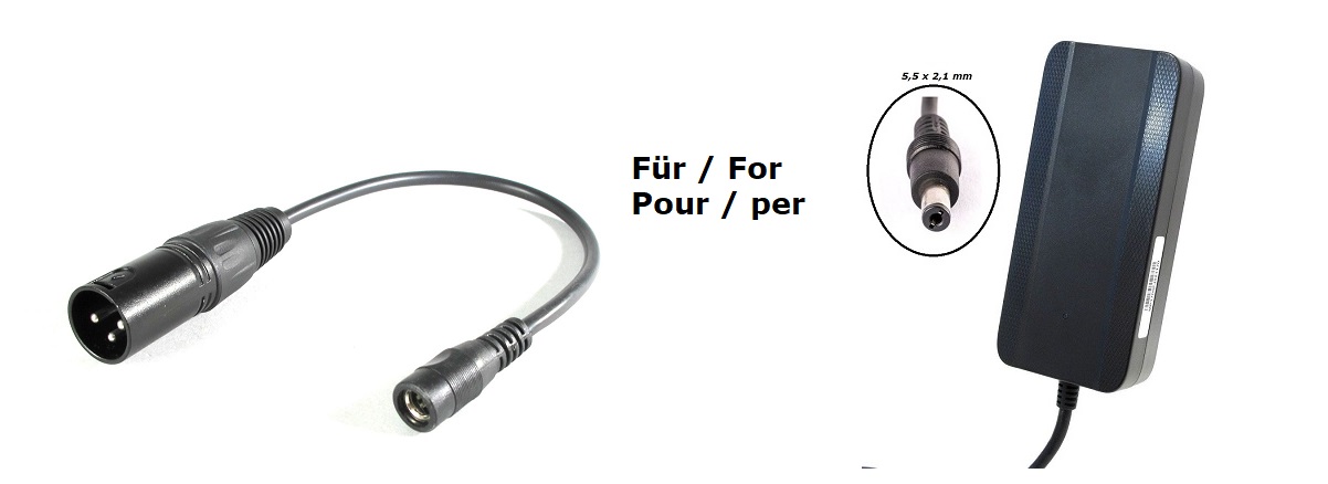 Enerpower adapter cable 10 cm round plug DCJ 5.5 x 2.5 mm to XLR-3 pins