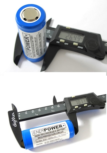 ENERpower+ Battery 3.6V 5200mAh Button-Top 26650