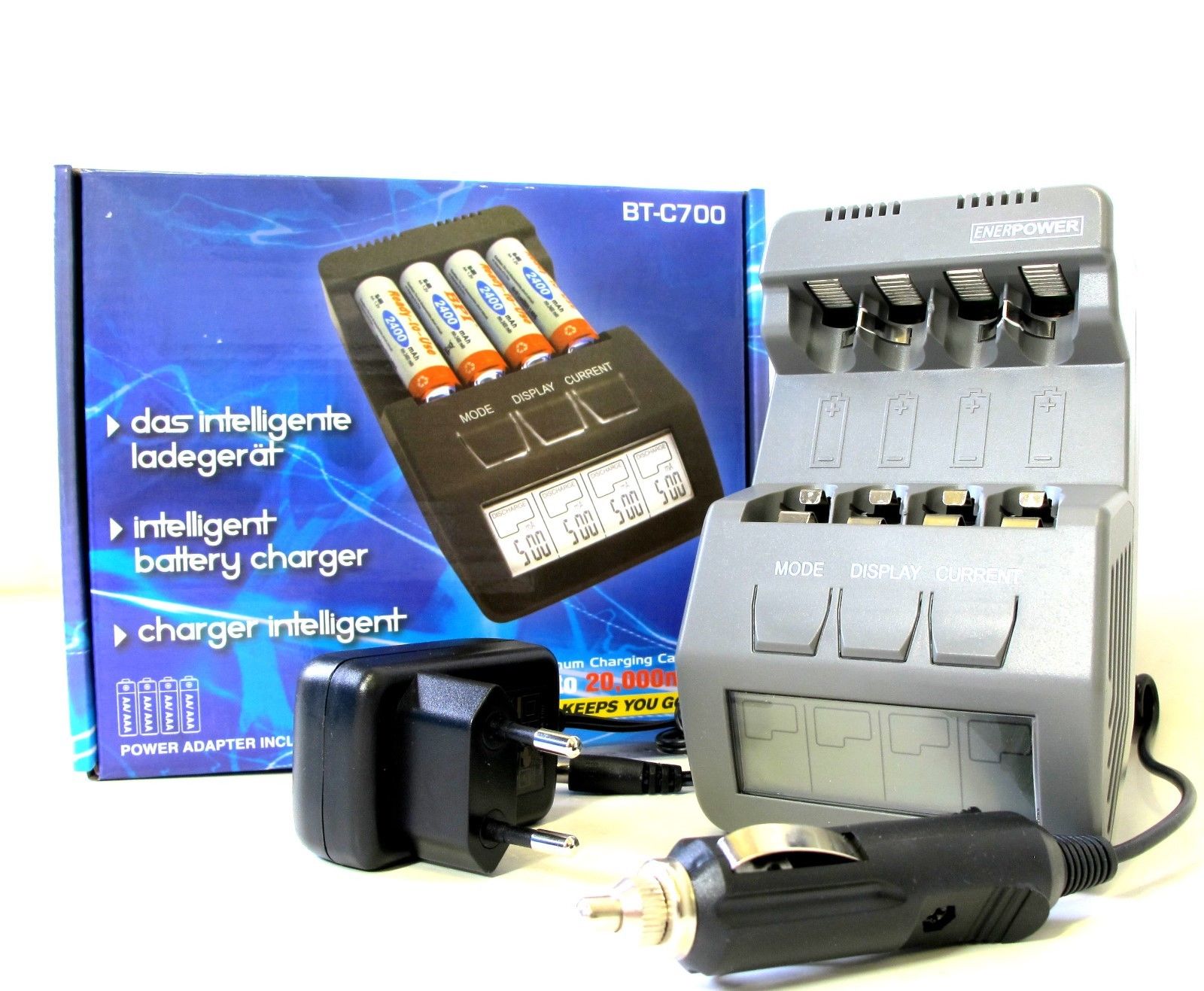 ENERpower BT-C700 Intelligent Charger for 4 AA/AAA NIMH/NiCd Rechargeable Batteries 1.2V