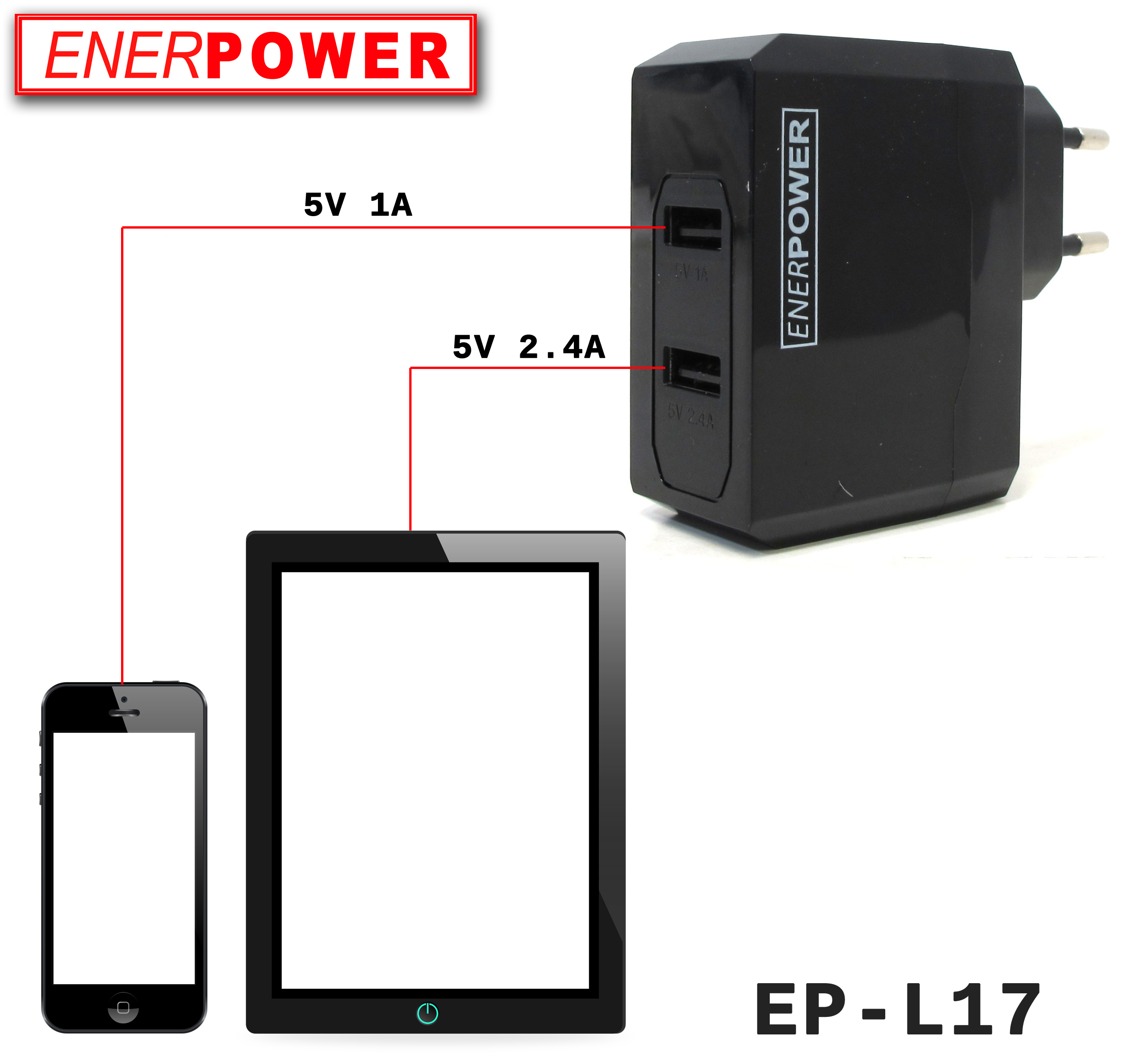Enerpower EP-L17 USB Netzteil Wand Netz Ladegerät 5V 2A / 1A