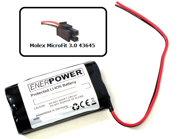 ENERpower Li-Ion-Akku 1S2P 3,6V 6,6Ah Molex MicroFit 43645