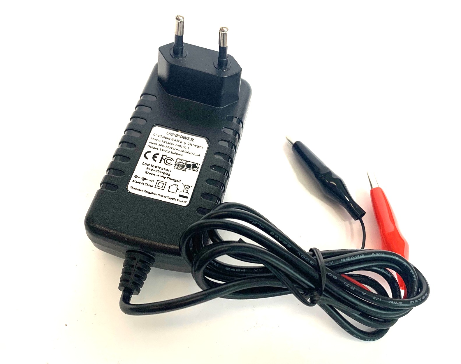 1A charger for lead based batteries 24V (AGM / GEL / SLA / VRLA) crocodiles