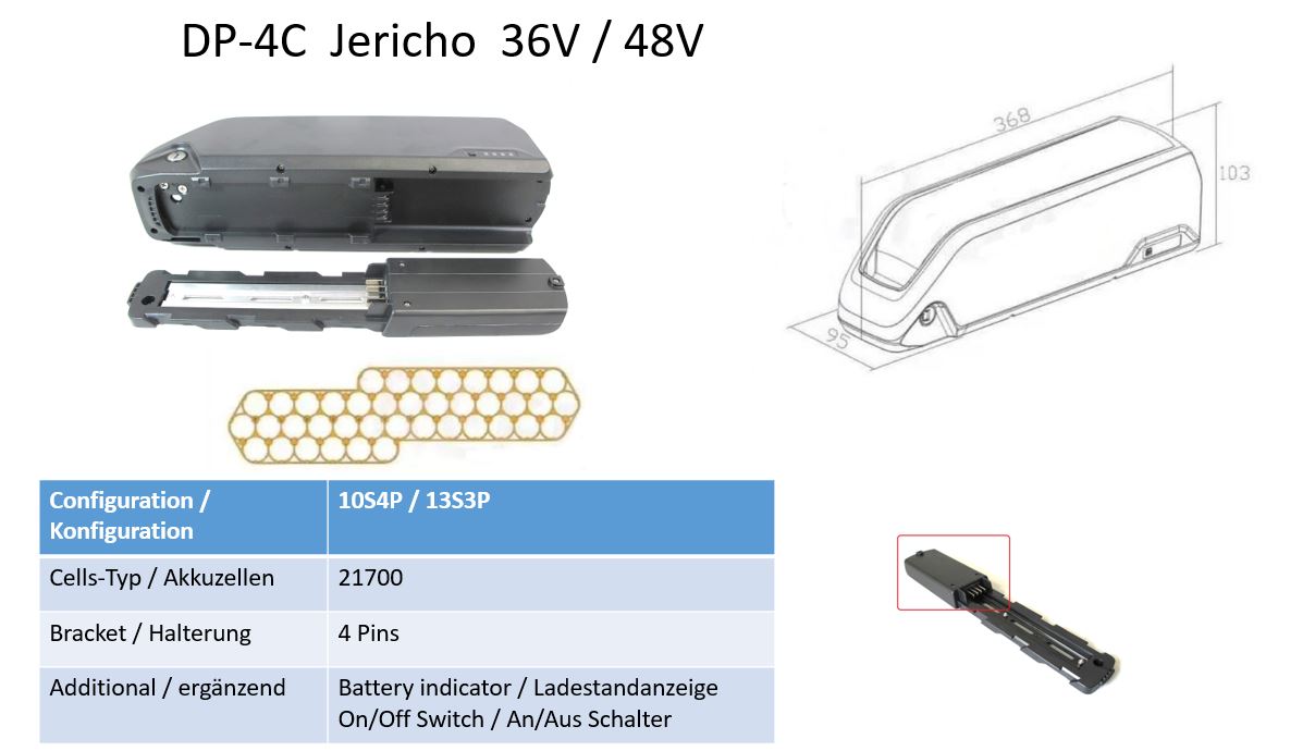 Enerpower Jericho Frame 36V 16Ah (580Wh) / 20Ah (720Wh) BMS 20A 