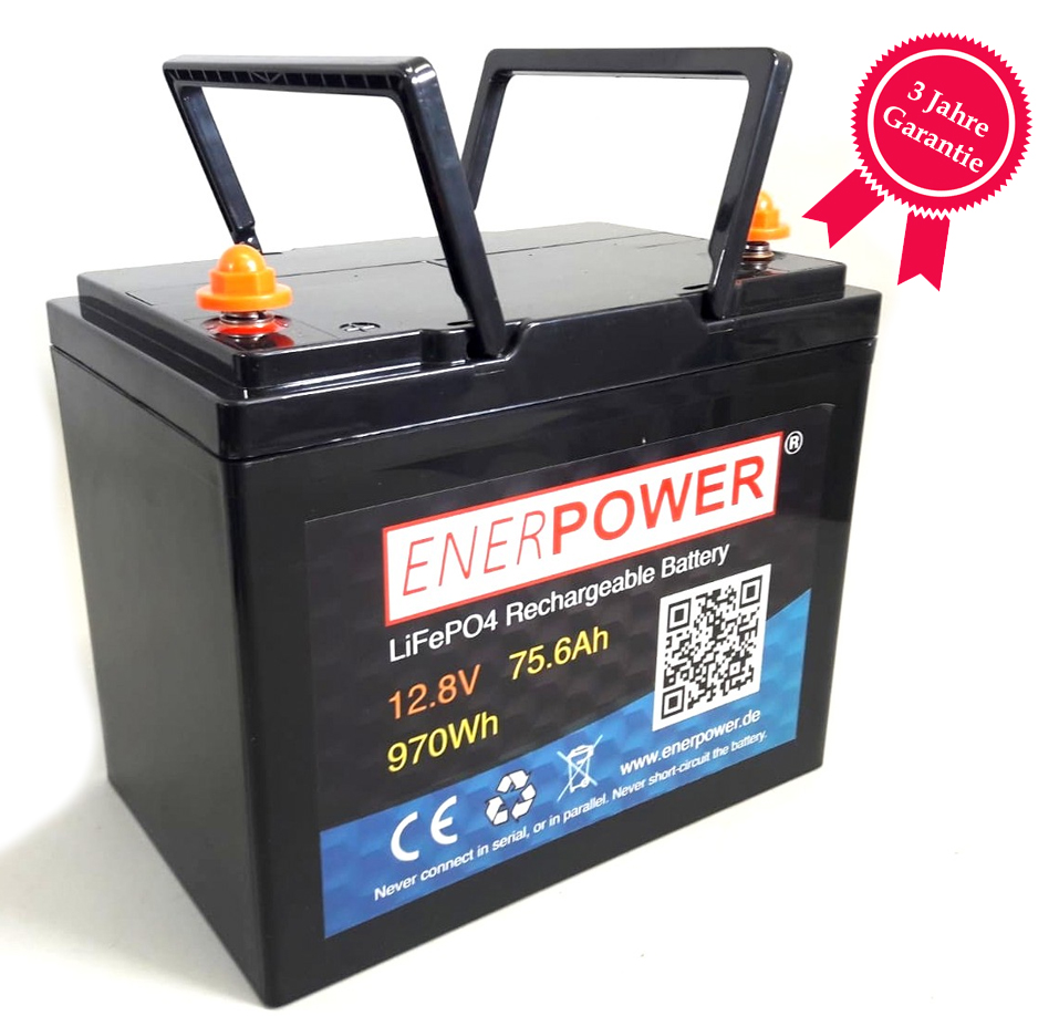 ENERpower LiFePO4 12V (12,8V) 75,60Ah 960Wh (830 Watt) 